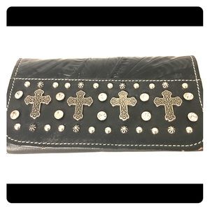 Trifold Western Studs and Cross Black Wallet